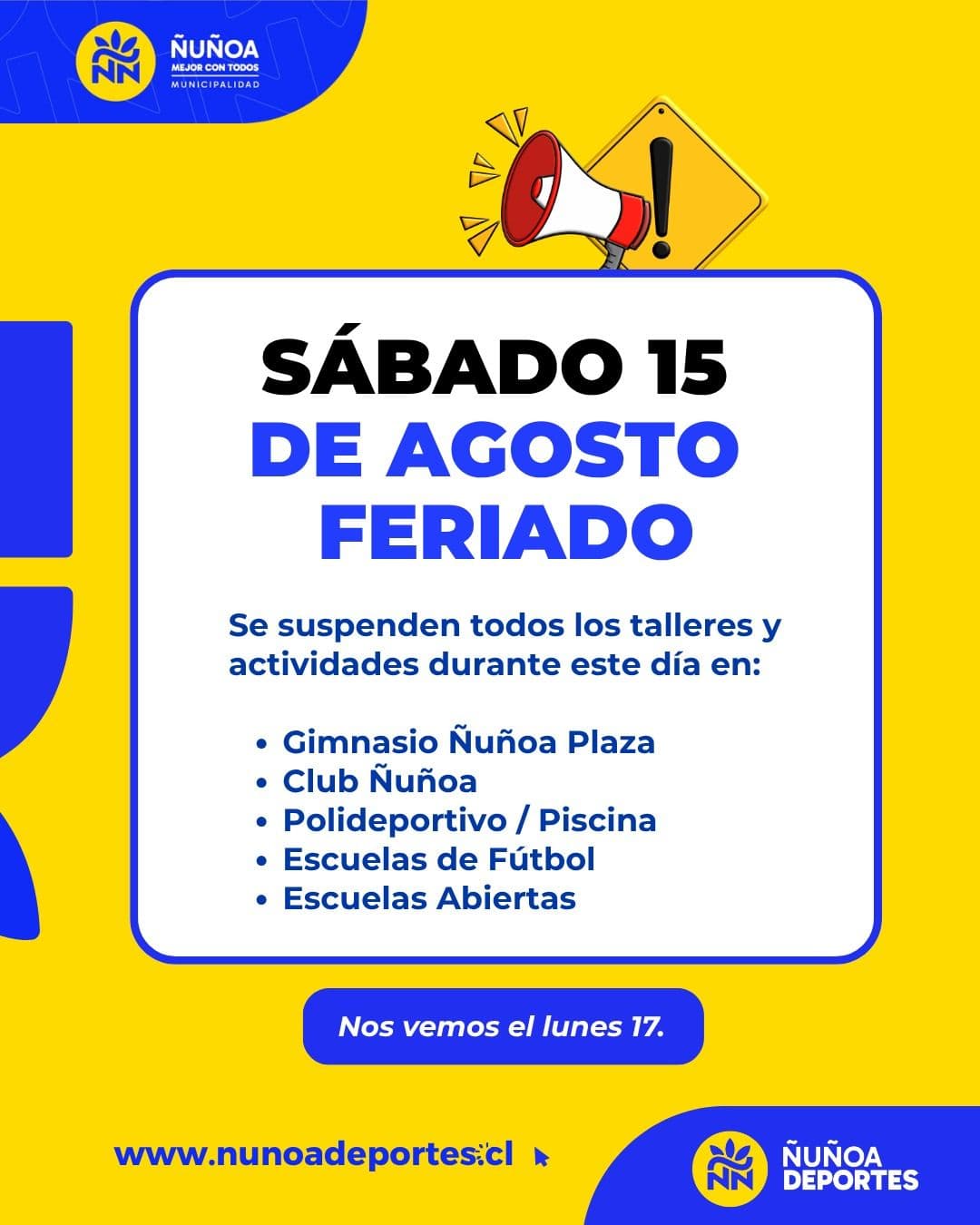 Suspensiones de talleres sábado 15 de agosto